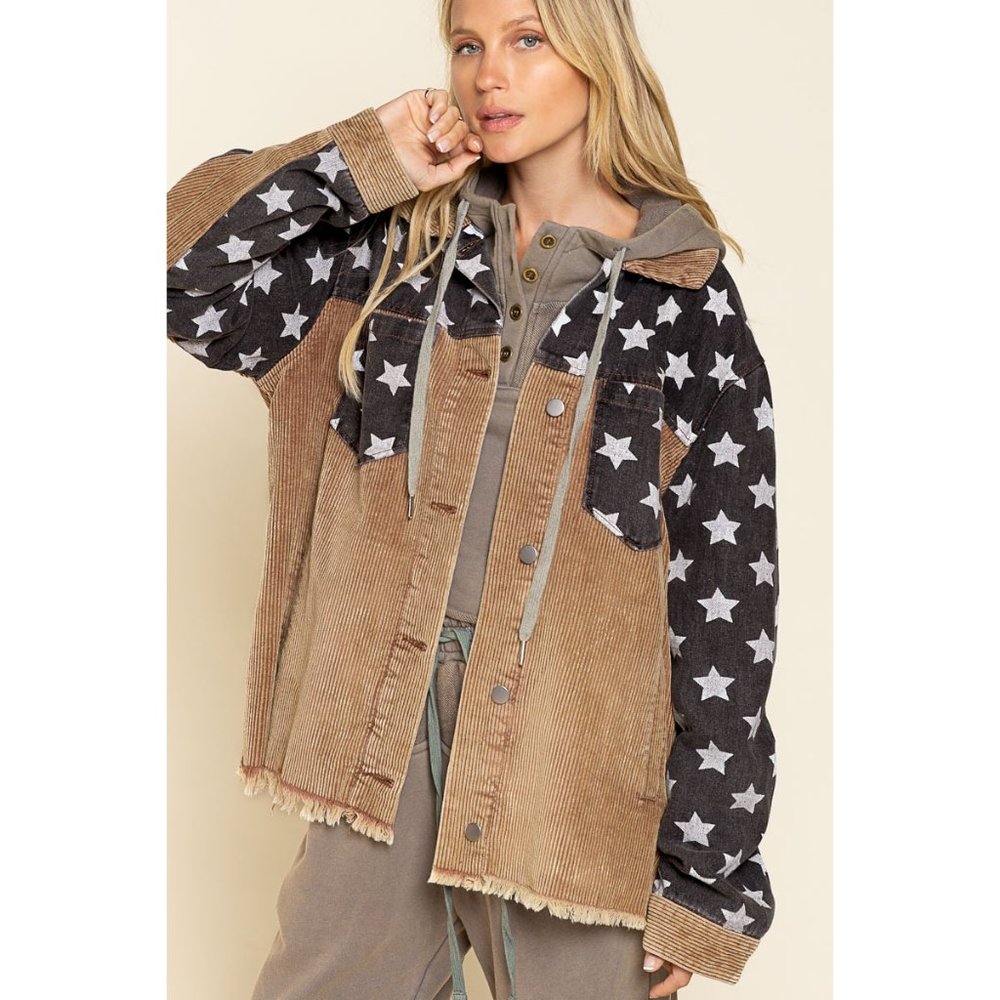 PRICE DROP Teddy Bear Black Corduroy Star Shacket - Picture 5 of 8